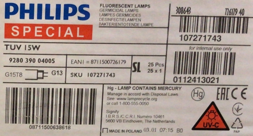 Бактерицидная лампа PHILIPS 15Вт G13