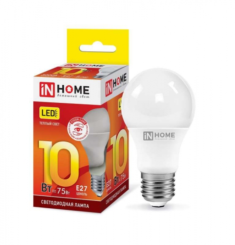 Лампа светодиодная LED-A60-VC 10Вт грушевидная 230В E27 3000К 950лм IN HOME 4690612020204 4690612020204