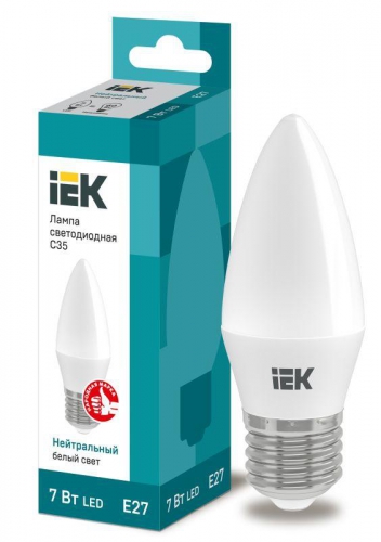 Лампа светодиодная Eco 7Вт C35 свеча 4000К нейтр. бел. E27 230В IEK LLE-C35-7-230-40-E27 LLE-C35-7-230-40-E27