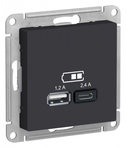 Розетка USB AtlasDesign тип A+C 5В/2.4А 2х5В/1.2А механизм карбон SE ATN001039 ATN001039